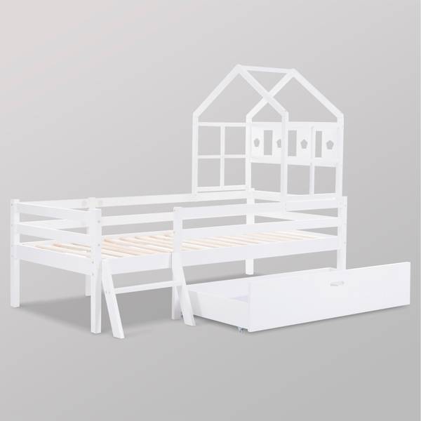 Kinderbett K-889 Weiß - Holzwerkstoff - 97 x 159 x 207 cm
