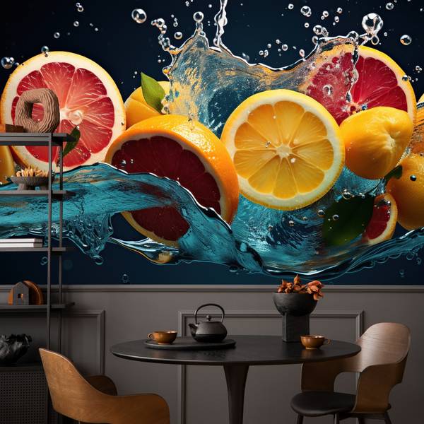 Vlies-Fotobehang CITRUS Fruit Water 3D 360 x 240 x 240 cm