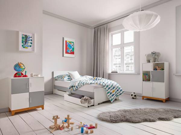 Kinderregal DANNY Grau - Weiß - Massivholz - 60 x 70 x 34 cm