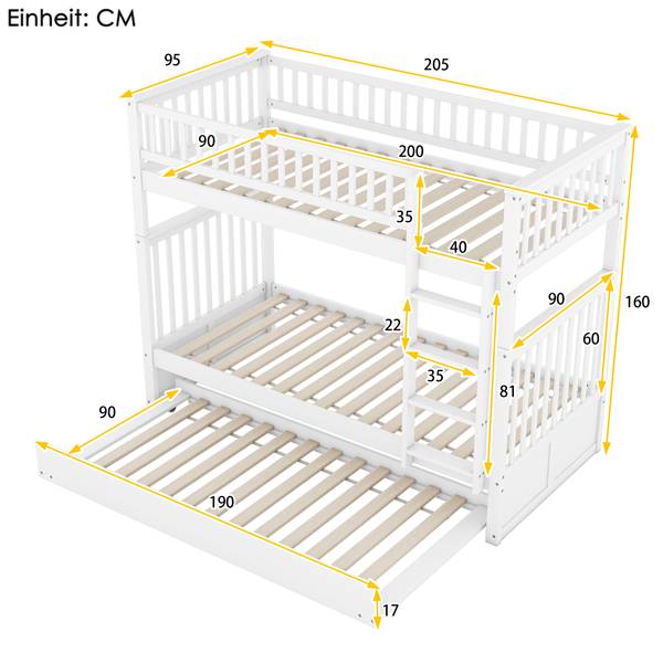Stockbett K-1296 Weiß - Holzwerkstoff - 95 x 160 x 205 cm