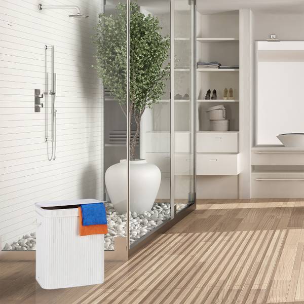 Wäschekorb Bambus eckig Weiß