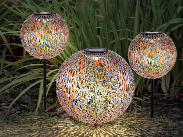 3er Set Solarkugeln Garten, Metall Gold - Silber - Metall - 18 x 54 x 18 cm
