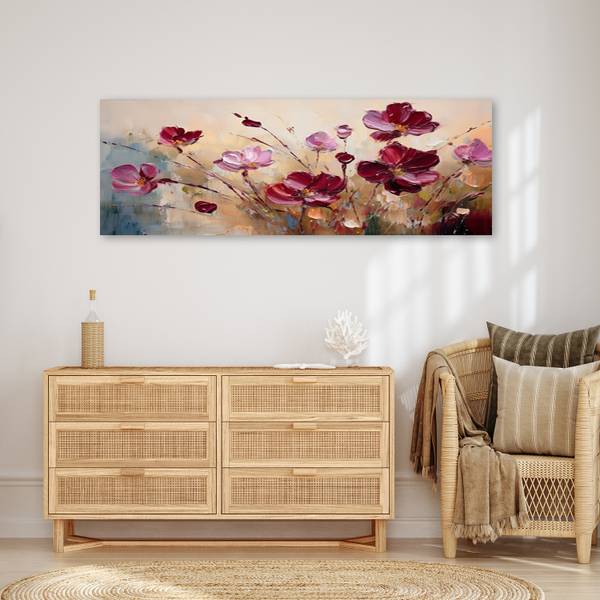 Wandbild blumen mohnblumen gemalt 150 x 50 cm