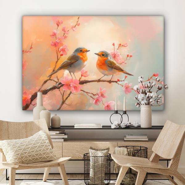 LEINWANDBILD Rotkehlchen Pink - Baumwollstoff - 120 x 80 x 2 cm