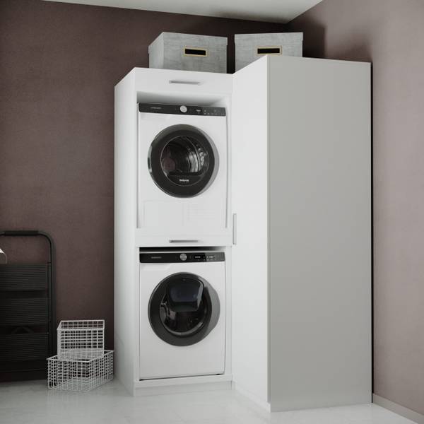 Waschmaschinenschrank London Weiß - Holzwerkstoff - 136 x 211 x 70 cm