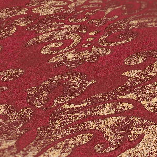 Barock Tapete Rot Vliestapete Gold - Rot