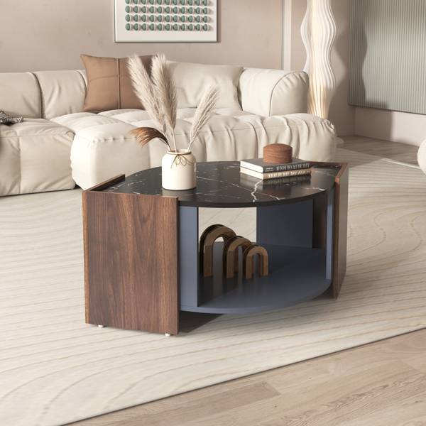 Salontafel MARBWoody Ⅱ zwart - bruin - plaatmateriaal op houtbasis - 63 x 40 x 97 cm