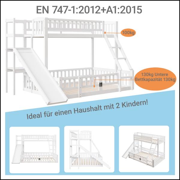 Kinderbett ｜K-357 Weiß - Holzwerkstoff - 163 x 159 x 242 cm