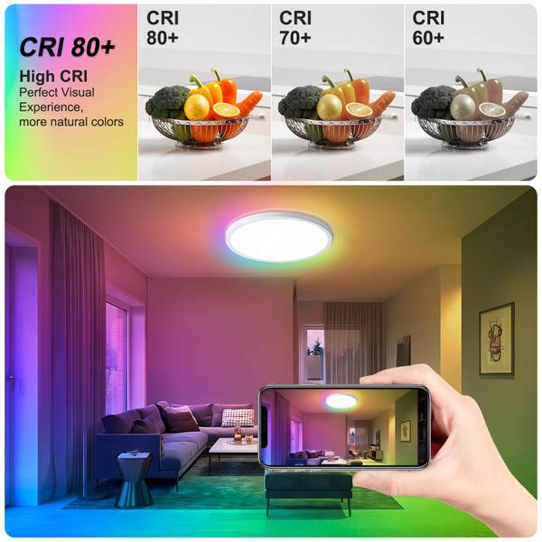 LED Deckenlampe RGB CE1133 Weiß - Kunststoff - Polyrattan - 34 x 3 x 34 cm