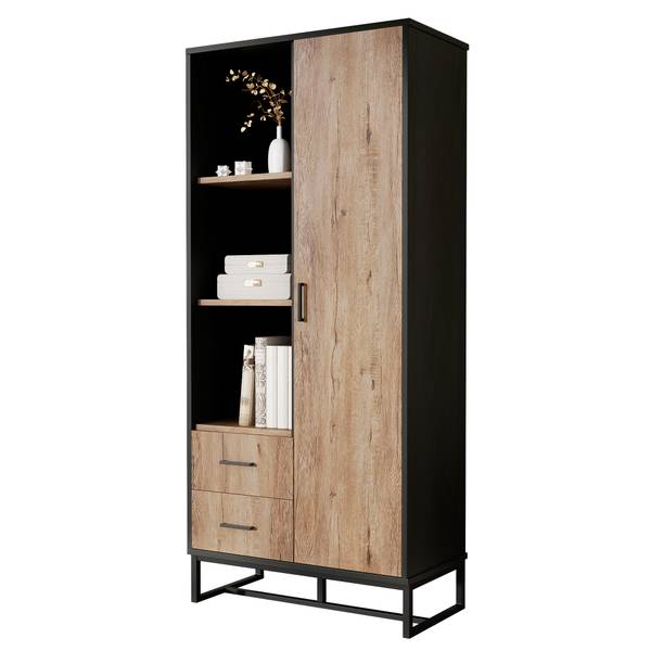 Hochschrank mit 2 Schubladen Coeus Ⅱ Schwarz - Braun - Eisen - 80 x 180 x 40 cm