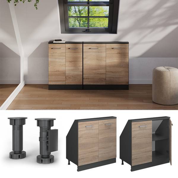 Meuble de rangement sous pente Rion56153 Anthracite - Imitation chêne de Sonoma - Largeur : 80 cm
