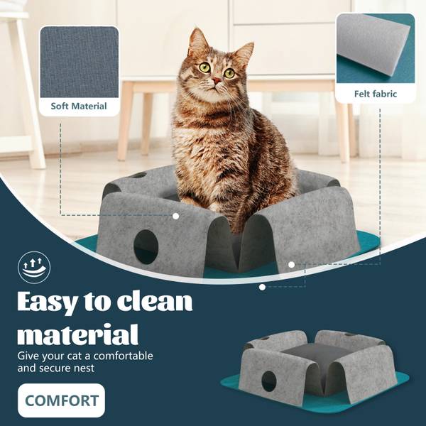 Tunnel pour chat KB Bleu - Blanc - Polyester - 35 x 14 x 35 cm