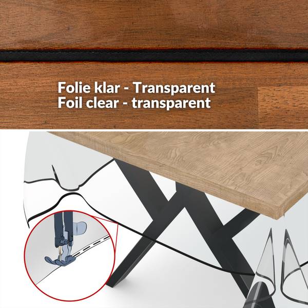 Tischdecke Klara-Folie 0,2mm  mit SAUM Tiefe: 200 cm