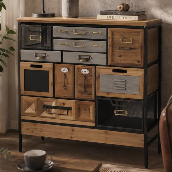 Commode de pharmacie Q77 Sapin - Fer - 84 x 85 x 36 cm