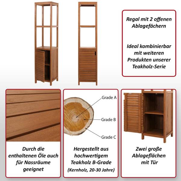 Regal M84 Braun - Teakholz - 40 x 180 x 40 cm