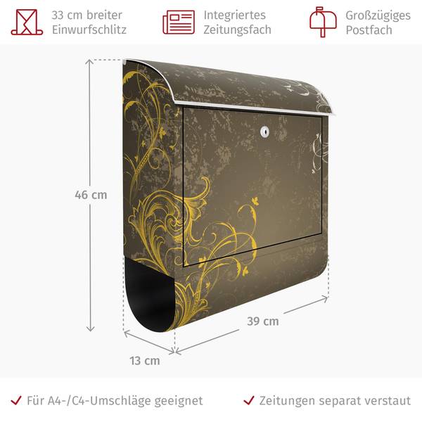 Briefkasten Schnörkel Gelb - Stahl - 39 x 46 x 13 cm