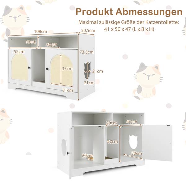 Katzenschrank BH32453 Weiß - Holzwerkstoff - 51 x 74 x 108 cm