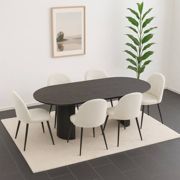 Kyoto 7-delige eetset bruin - wit - deels massief hout - 210 x 75 x 100 cm
