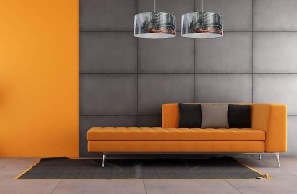 Hängeleuchte Foto City Grau - Kunststoff - 40 x 20 x 92 cm