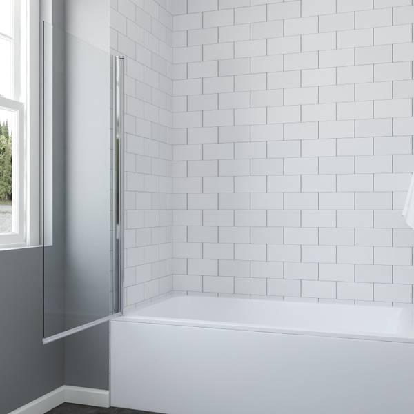 Badewanne-Duschwand D018 Silber - Glas - 144 x 144 x 0 cm