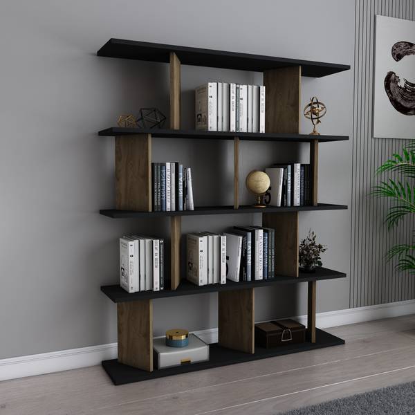Bücherregal Grace Schwarz - Marmor Weiß Dekor - Eiche Dunkel