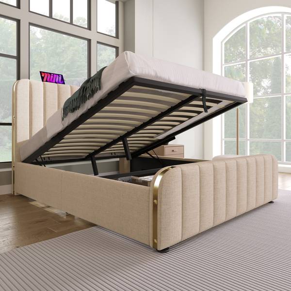 Lit rembourré Zoomusb Ⅱ Beige - Lin - 150 x 102 x 203 cm