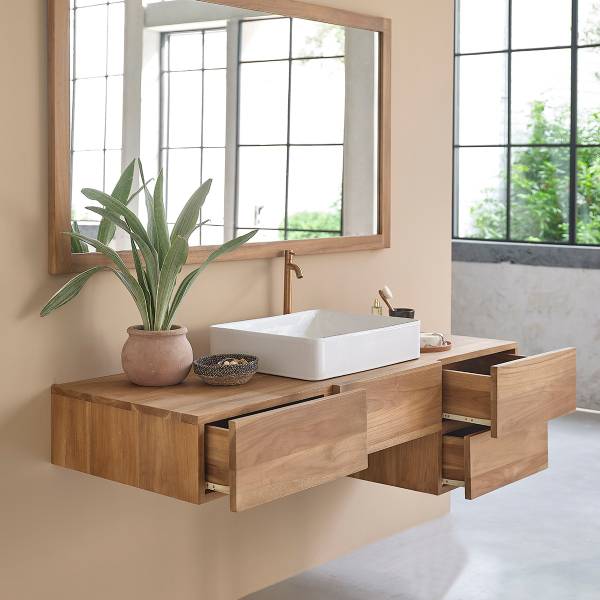 Waschbeckenunterschrank MILAN Beige - Massivholz - 145 x 40 x 55 cm