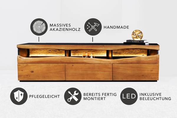 TV-Lowboard GRAND ACACIA Schwarz - Braun - Akazie - 180 x 54 x 42 cm