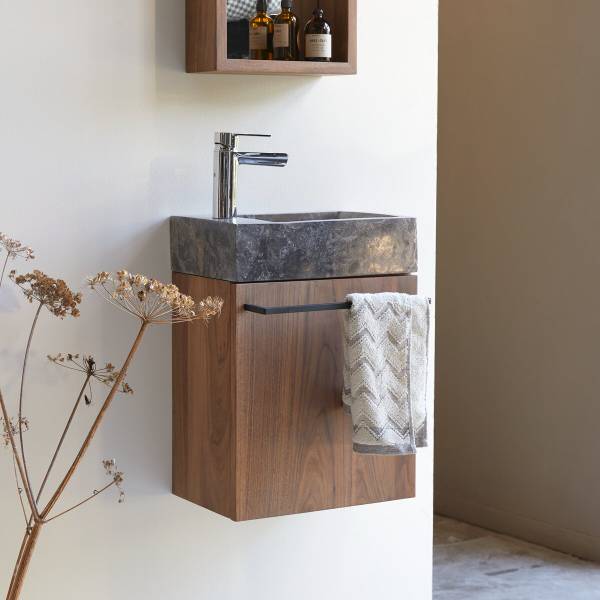 Badunterschrank Stelle Grau - Walnuss - 38 x 52 x 32 cm