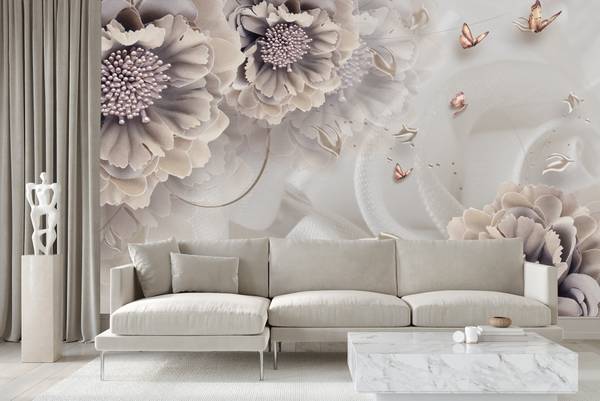 Fototapete BLUMEN Schmetterlinge 135 x 90 x 90 cm