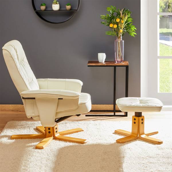 Fauteuil relaxation + repose-pied CHARLY Blanc