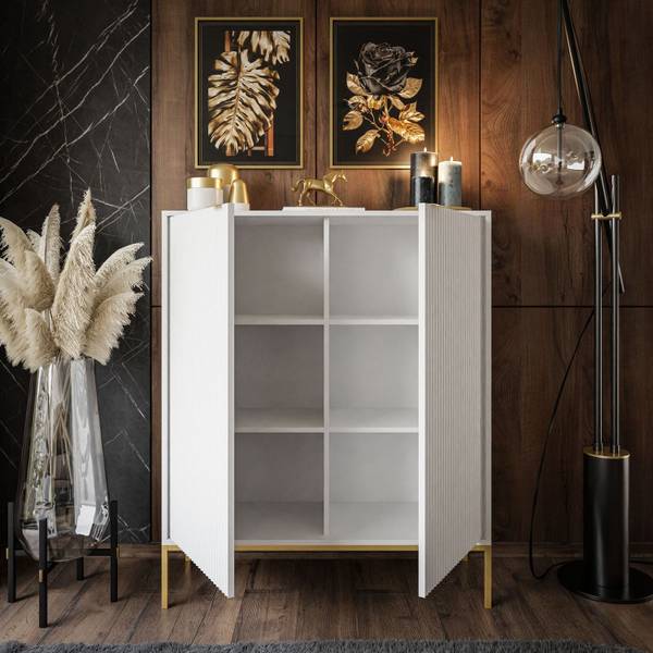 CORTADO GOLD Hochkommode K104 Weiß - Aluminium - 104 x 125 x 39 cm
