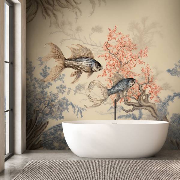 Papier peint poissons feng shui boho 100 x 70 cm