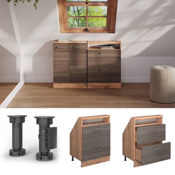 Meuble de rangement sous pente Rion56082 Imitation chêne - Gris platine