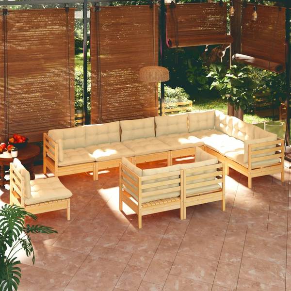 Garten-Lounge-Set 3012493 (10-teilig) Braun - Weiß - Polyester - Kiefer - 64 x 63 x 64 cm