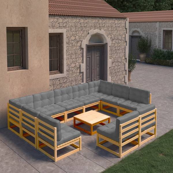 Loungeset 3009756-2 (10-delig) bruin - polyester - grenenhout - 70 x 30 x 70 cm