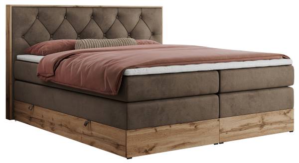 Boxspringbett VENETO KING Braun - Eiche Dekor - Breite: 208 cm - H3 - Textil