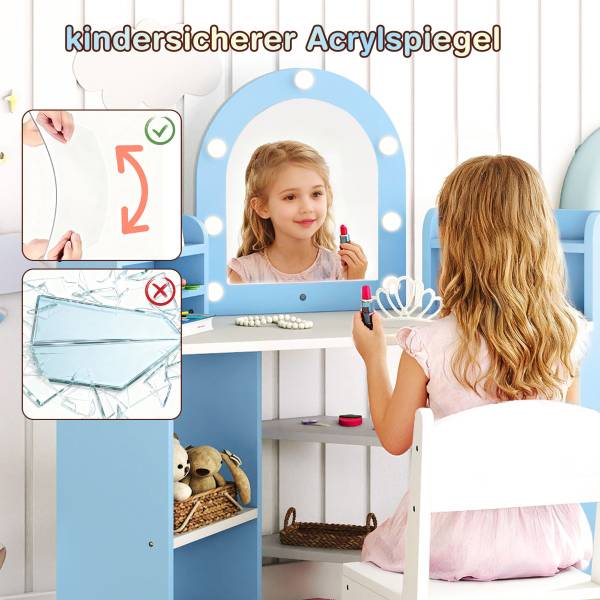 Kinderschminktisch mit Spiegel 1029 Blau - Holzwerkstoff - 94 x 100 x 61 cm