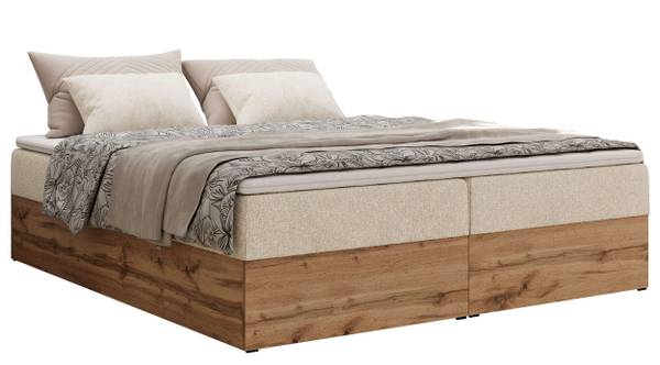 Boxspringbett WOOD ZERO Creme - Cremeweiß - H3 - Strukturstoff - Polyester - Webstoff - Liegefläche Breite: 140 cm