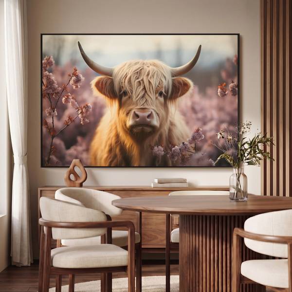 Bilder mit Rahmen Hochlandrind 120 x 80 cm - Durchmesser: 128 cm