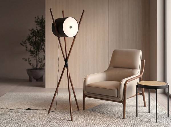 Stehleuchte 8098 Braun - Mischgewebe - Walnuss - Edelstahl - 57 x 173 x 51 cm