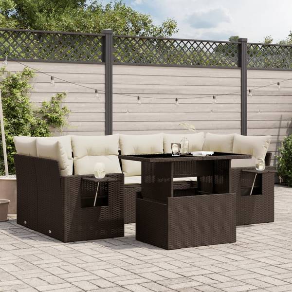 Garten-Lounge-Set 3036778-1 7-teilig Braun - Weiß - Polyrattan - 62 x 69 x 62 cm