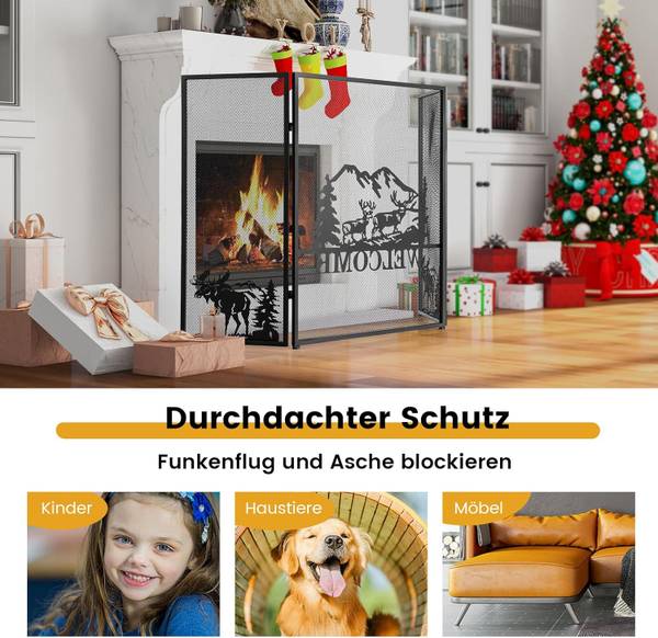 Kaminschutzgitter VH33395PW-N Schwarz - Metall - 1 x 79 x 132 cm
