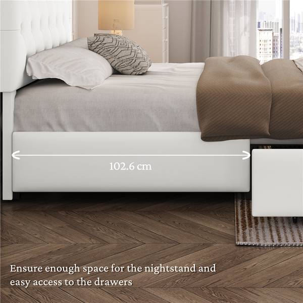 Bettgestell ARL76 Weiß - Kunstleder - 146 x 103 x 206 cm