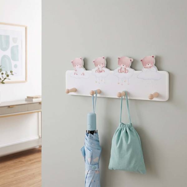 Kindergarderobe 4 Haken 15 x 38 cm Braun - Grau - Hellrosa