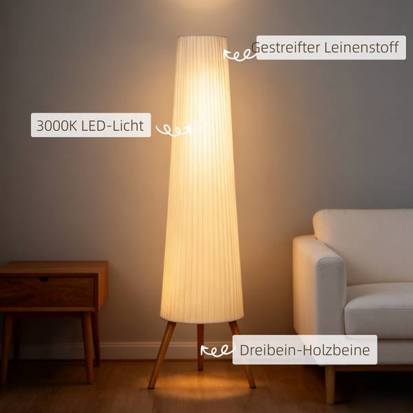 Stehlampe B31-613V90WT Weiß - Baumwollstoff - 46 x 153 x 46 cm