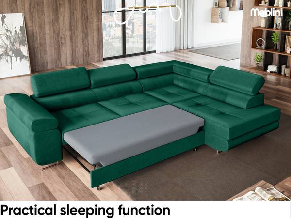 Ecksofa Maliba L-Form Rechts Grün - Ecke davorstehend rechts - Longchair davorstehend rechts - Ottomane davorstehend rechts - Schlaffunktion davorstehend links