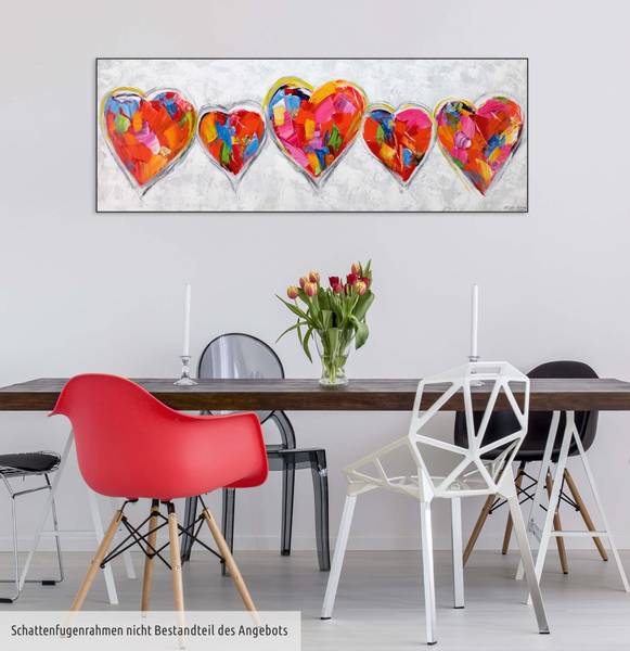 Acrylbild Handgemalt Herz Uv Grau - Baumwollstoff - 150 x 50 x 4 cm