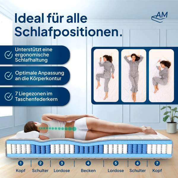 Taschenfederkernmatratze 480 Federn 120 x 180 cm - H4