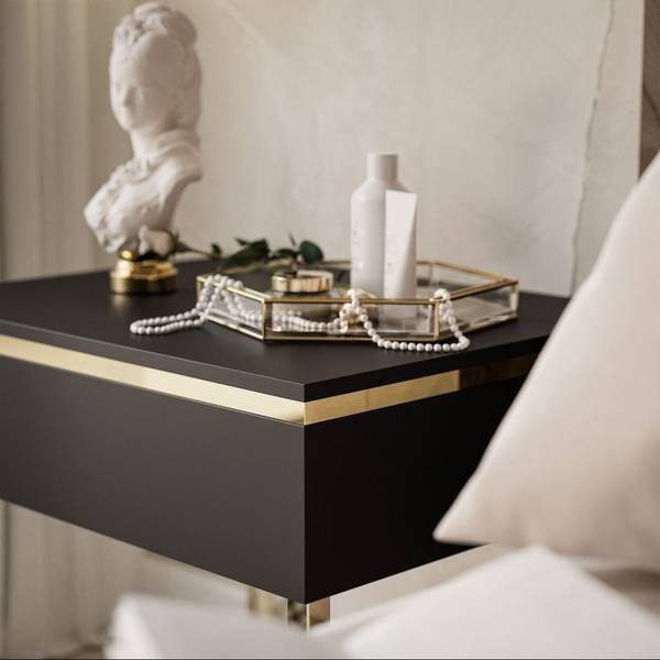 Nachttisch AURORA Schwarz - Gold - Holzwerkstoff - 48 x 45 x 38 cm